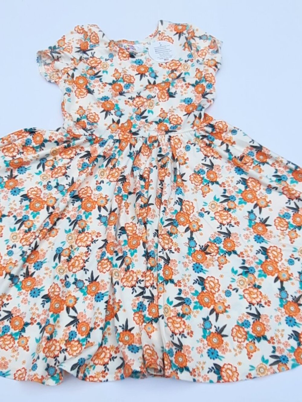 NWT Dot Dot Smile Girls Orange Floral Twirl Dress Size 7 Empire Scoop Back